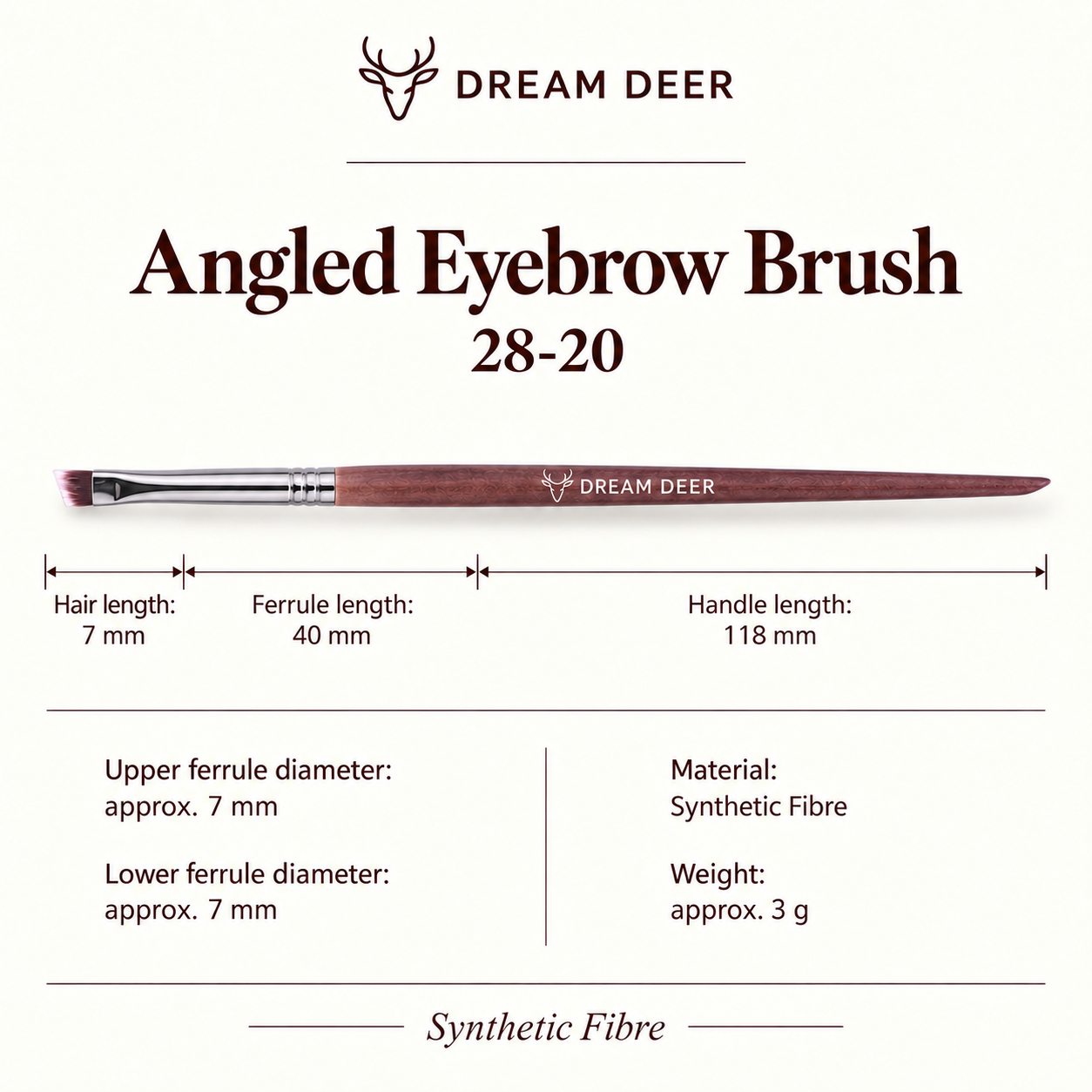 Dream Deer Angled Eyebrow Brush — Professional Series 28-20 — measurements