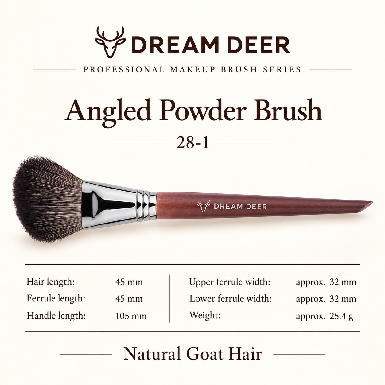 Dream Deer Angled Powder Brush — Professional Series 28-1 — measurements