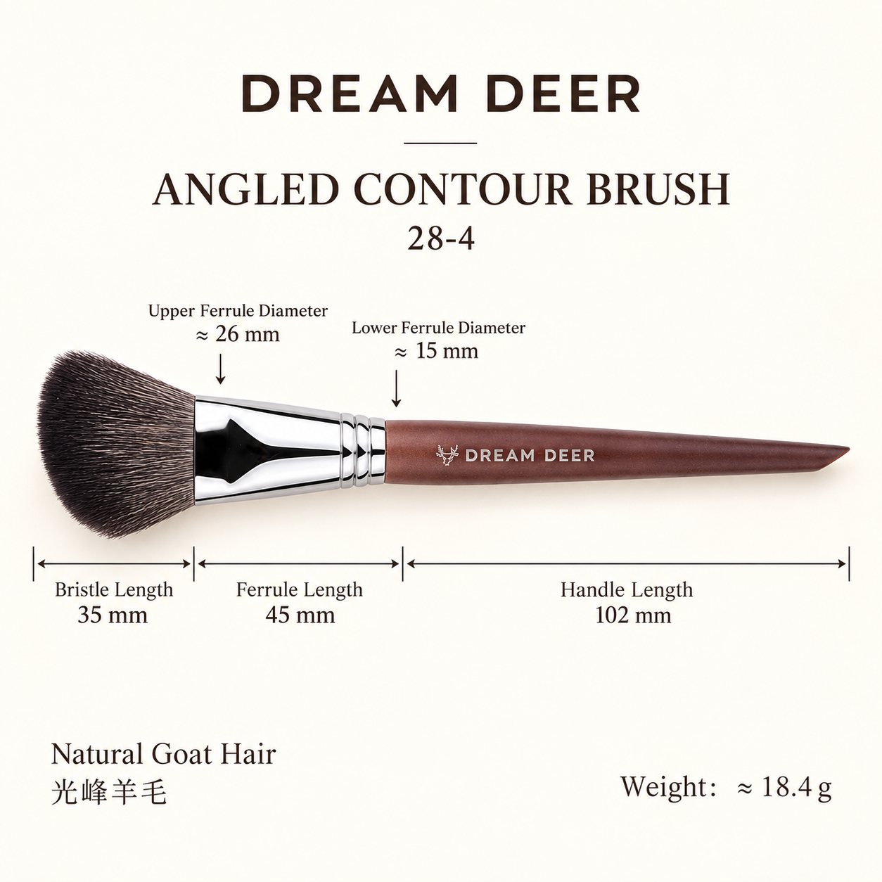 Dream Deer Angled Contour Brush — Professional Series 28-4 — measurements