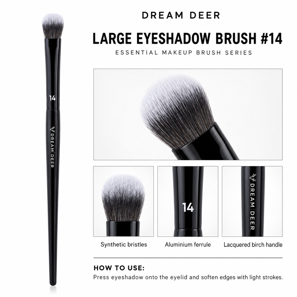 Dream Deer Large Eyeshadow Brush #14 details and materials