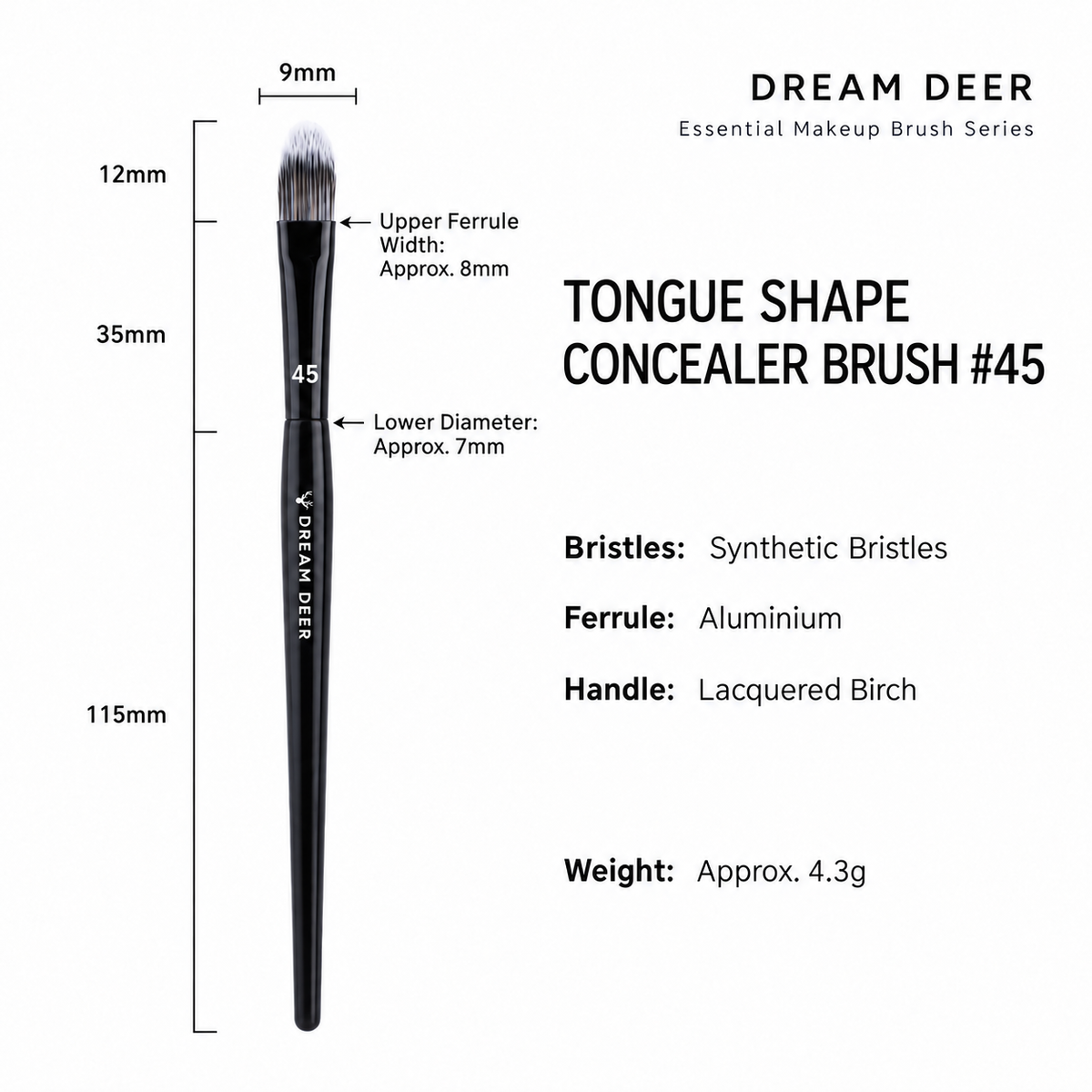Dream Deer Tongue Shape Concealer Brush #45 measurements