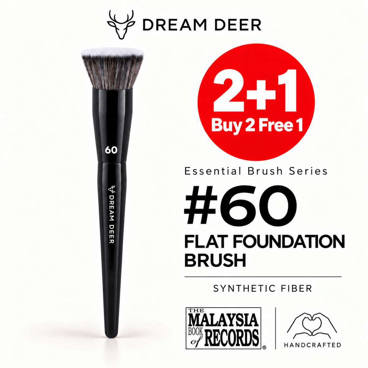 Dream Deer #60 FLAT FOUNDATION BRUSH — SYNTHETIC FIBER — Buy 2 Free 1 cover