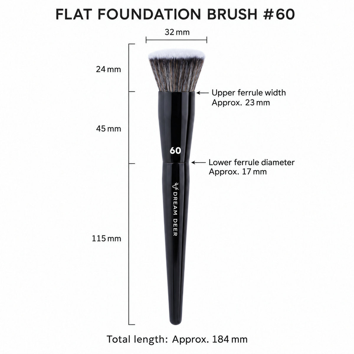 Dream Deer Flat Foundation Brush #60 measurements