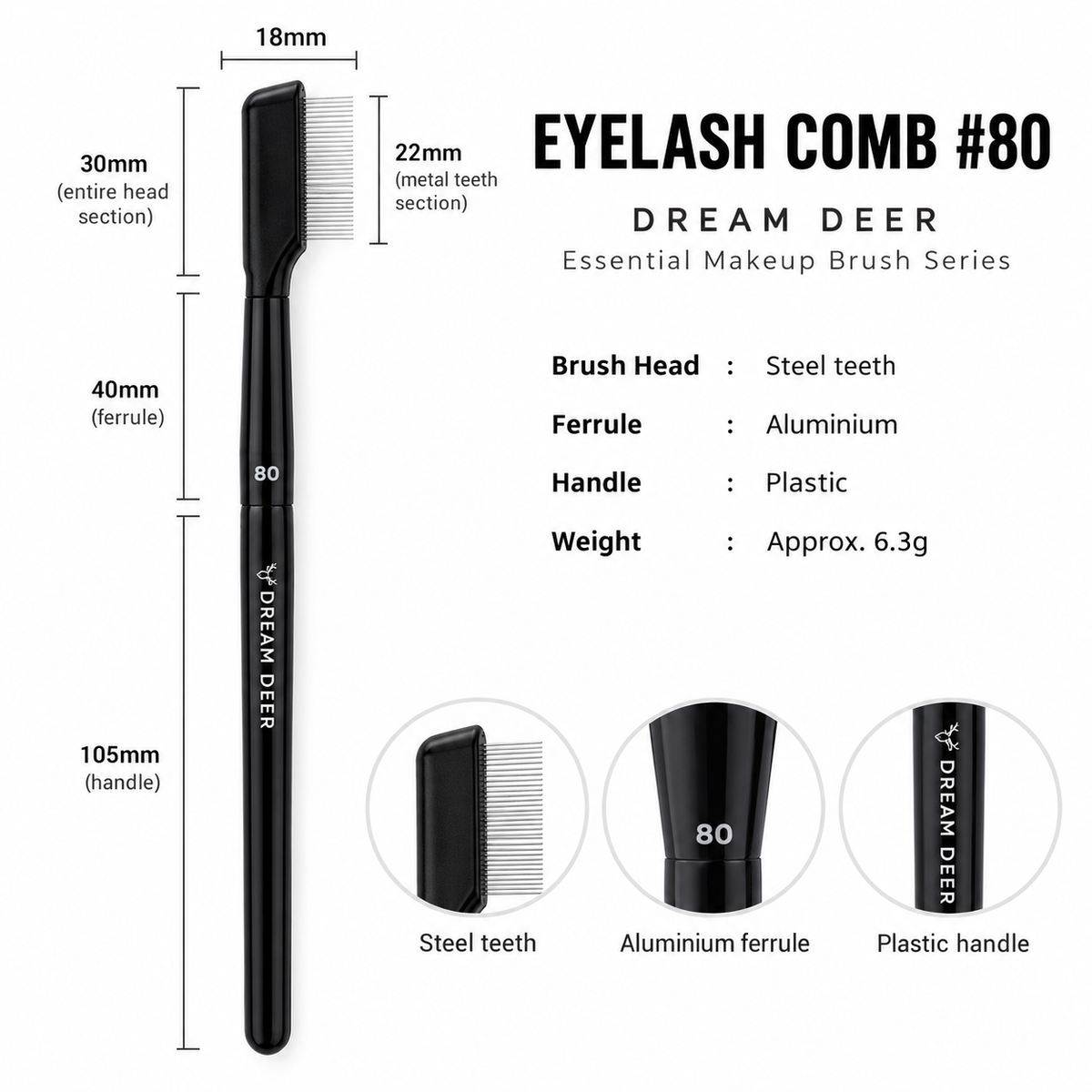 Dream Deer Eyelash Comb #80-Lash measurements