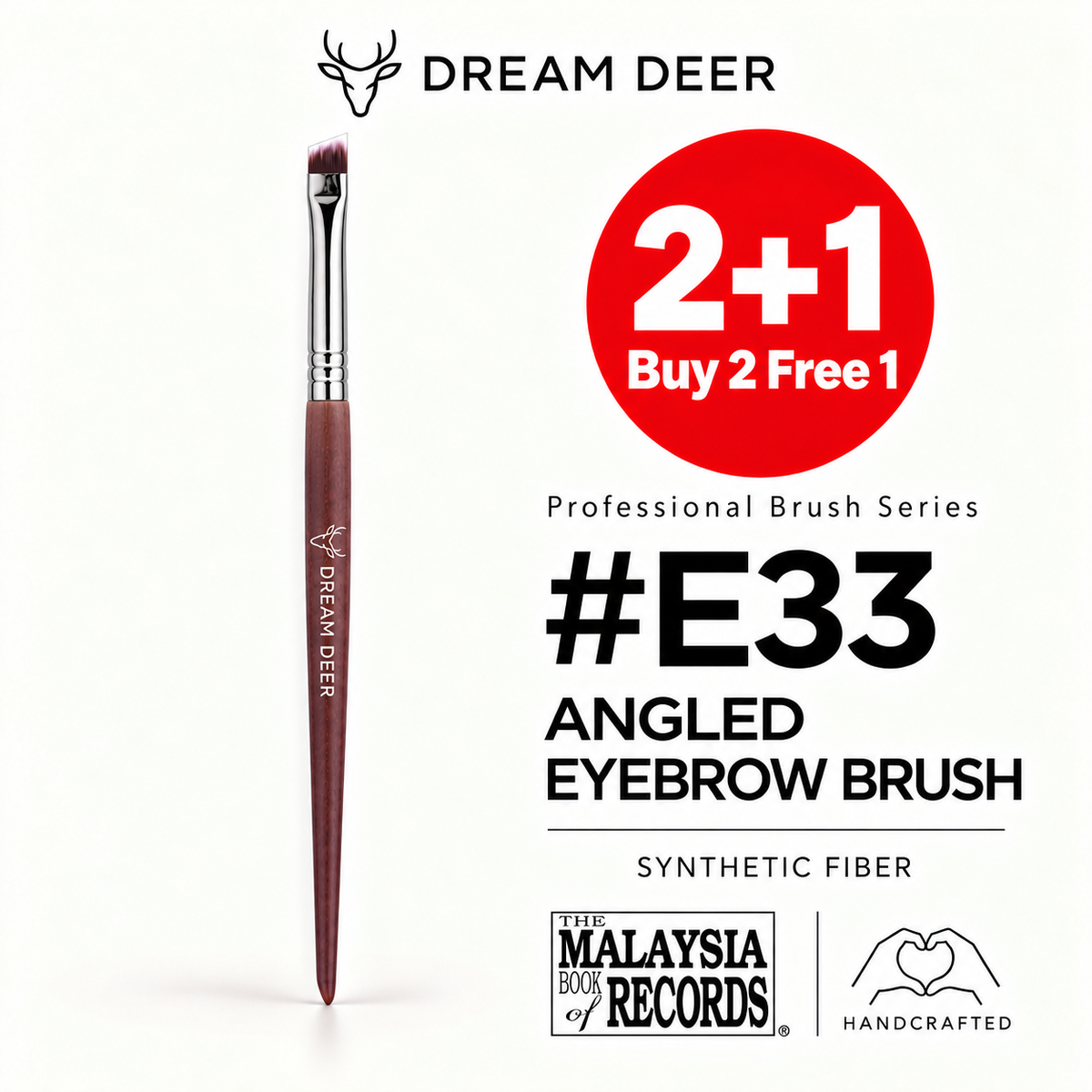 Dream Deer #E33 ANGLED EYEBROW BRUSH — SYNTHETIC FIBER — Buy 2 Free 1 cover