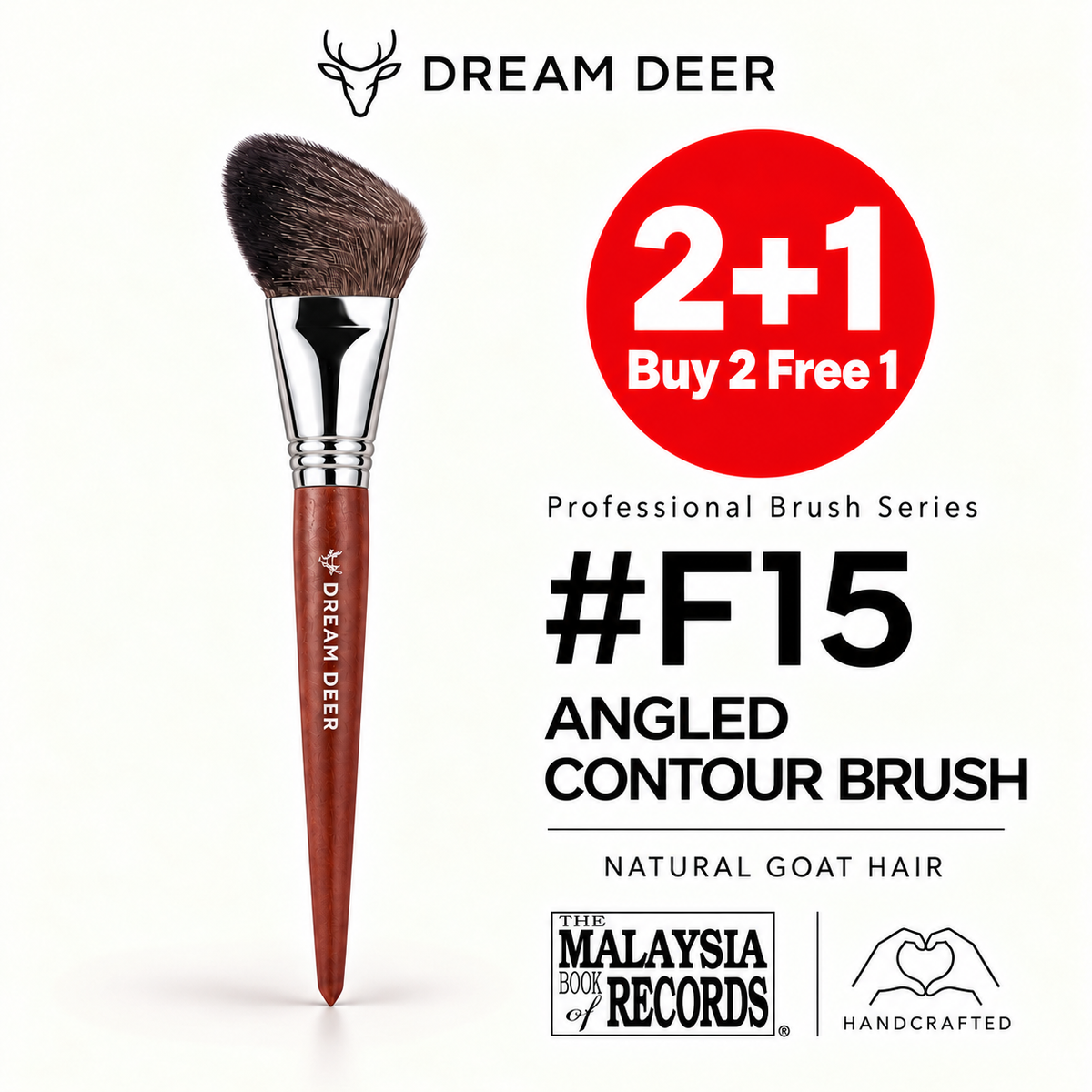 Dream Deer #F15 ANGLED CONTOUR BRUSH — NATURAL GOAT HAIR — Buy 2 Free 1 cover