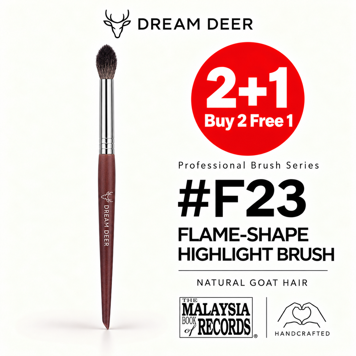 Dream Deer #F23 FLAME-SHAPE HIGHLIGHT BRUSH — NATURAL GOAT HAIR — Buy 2 Free 1 cover