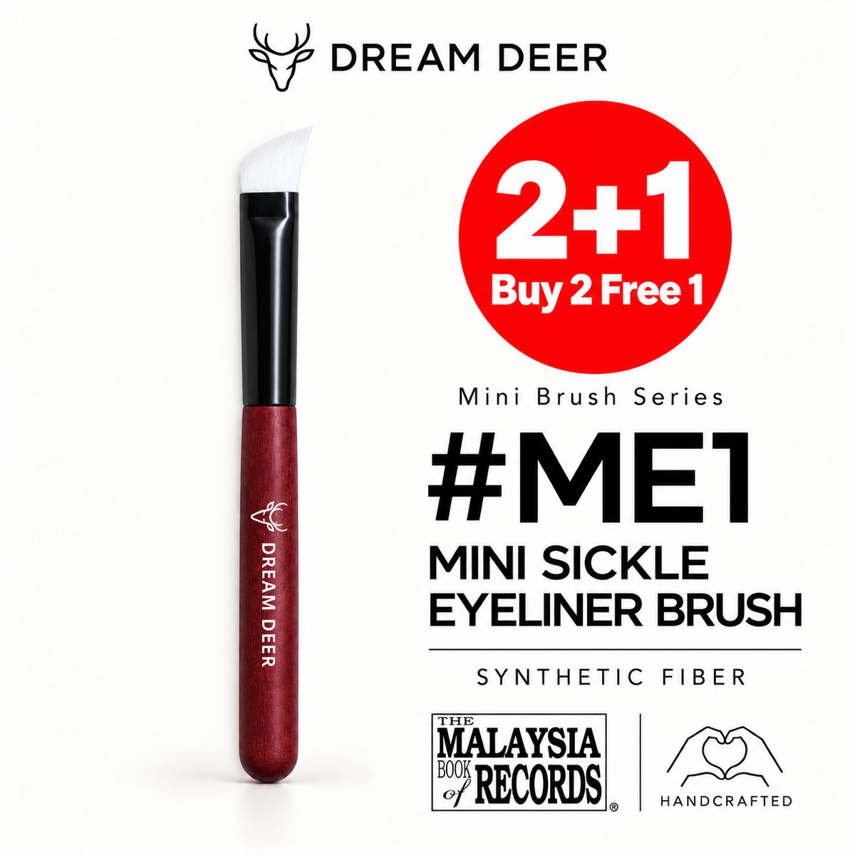 Dream Deer #ME1 MINI SICKLE EYELINER BRUSH — SYNTHETIC FIBER — Buy 2 Free 1 cover