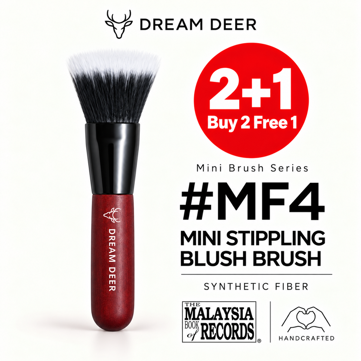 Dream Deer #MF4 MINI STIPPLING BLUSH BRUSH — SYNTHETIC FIBER — Buy 2 Free 1 cover