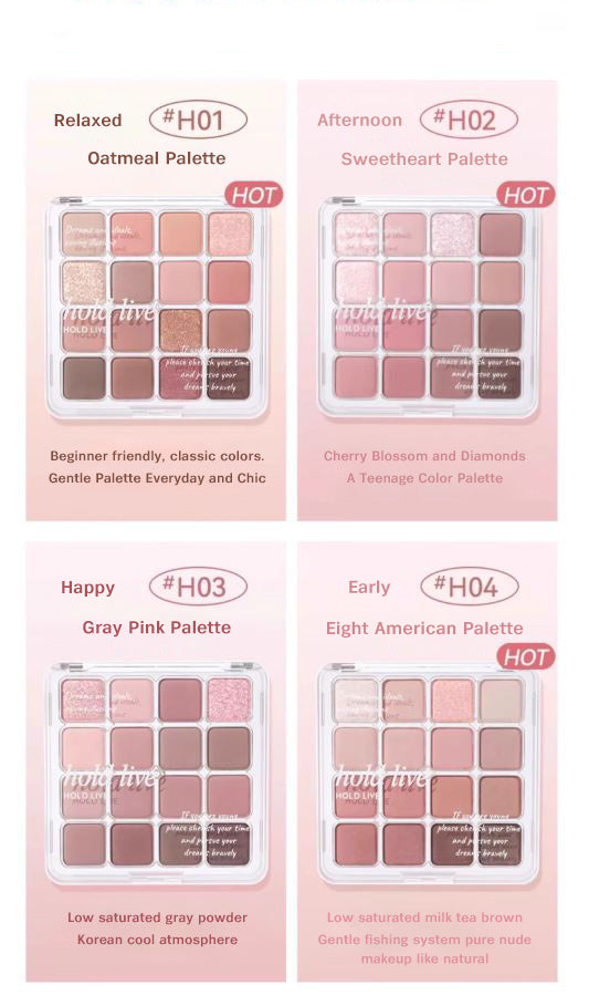 HOLD LIVE Checkered 16-Color Eyeshadow Palette Holdlive 方格16色眼影盘粉棕色眼影