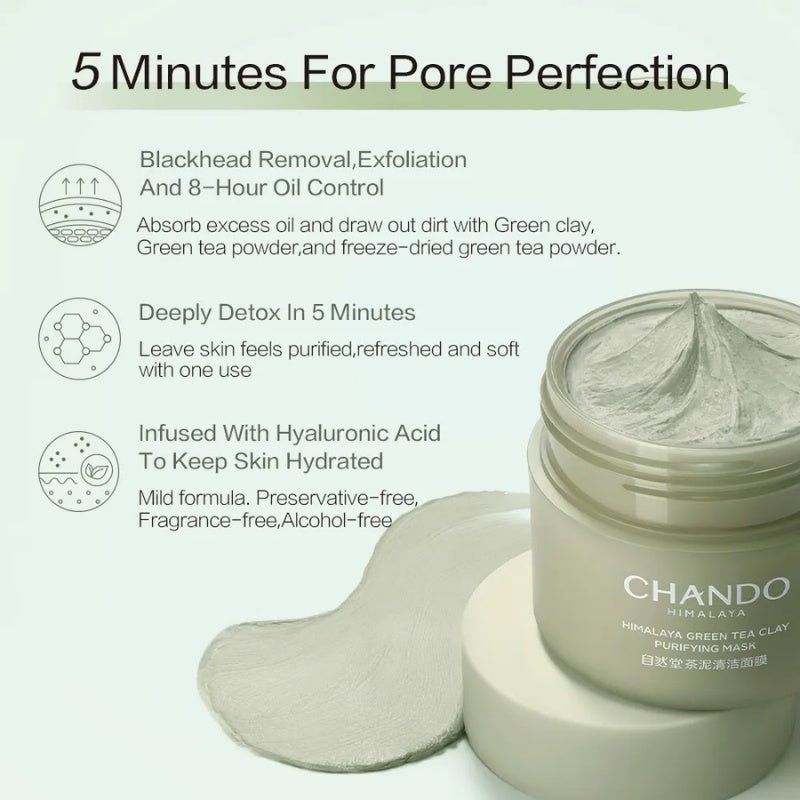 Chando Himalaya Green Tea Clay Pore Cleansing Purifying Mask (100g) 自然堂茶泥清洁面膜 改善黑头角质控油 100g