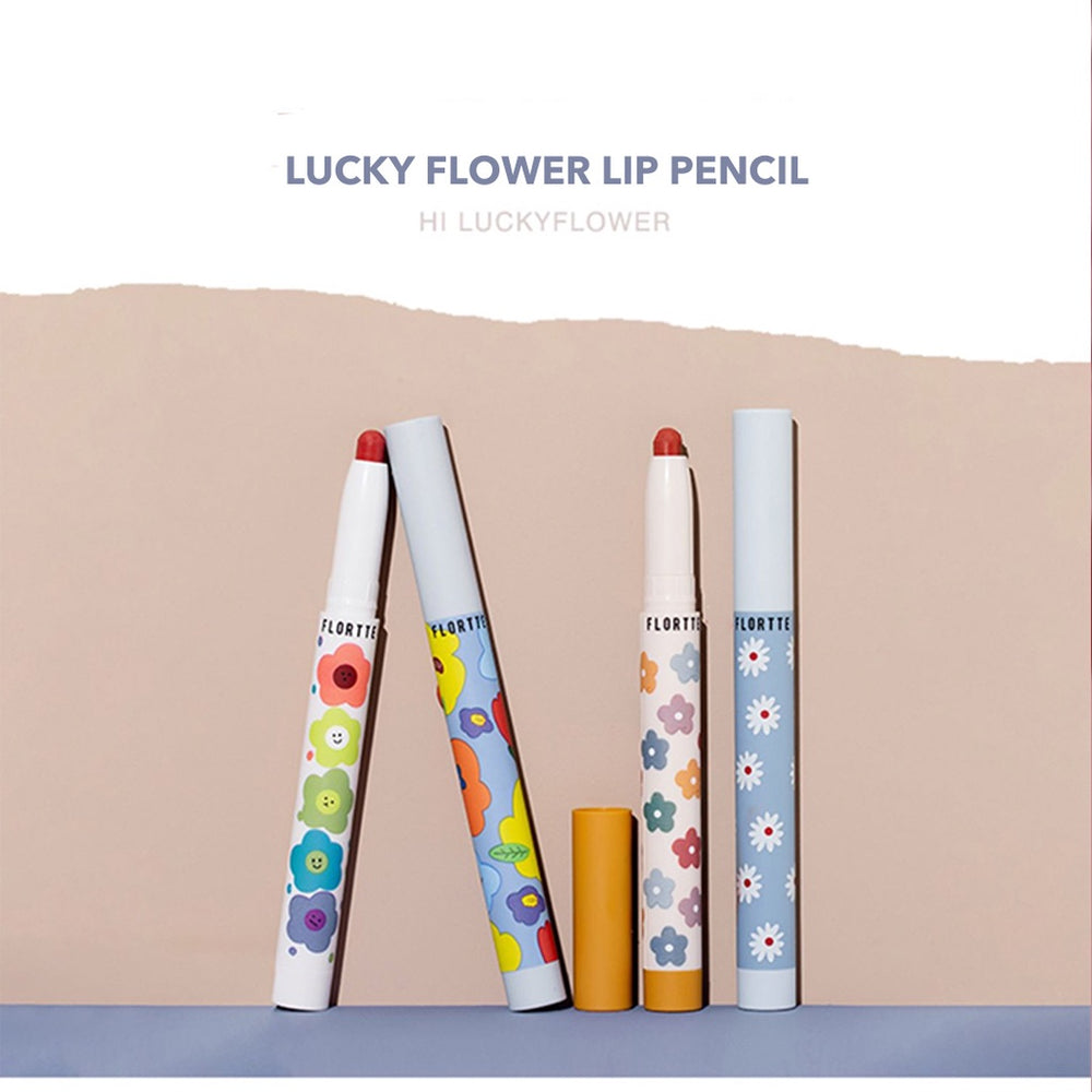 FLORTTE Lucky Flower Lipstick Pencil Velvet Matte Lipstick Flortte 花洛莉亚幸运花花唇膏笔 丝绒哑光唇膏口红