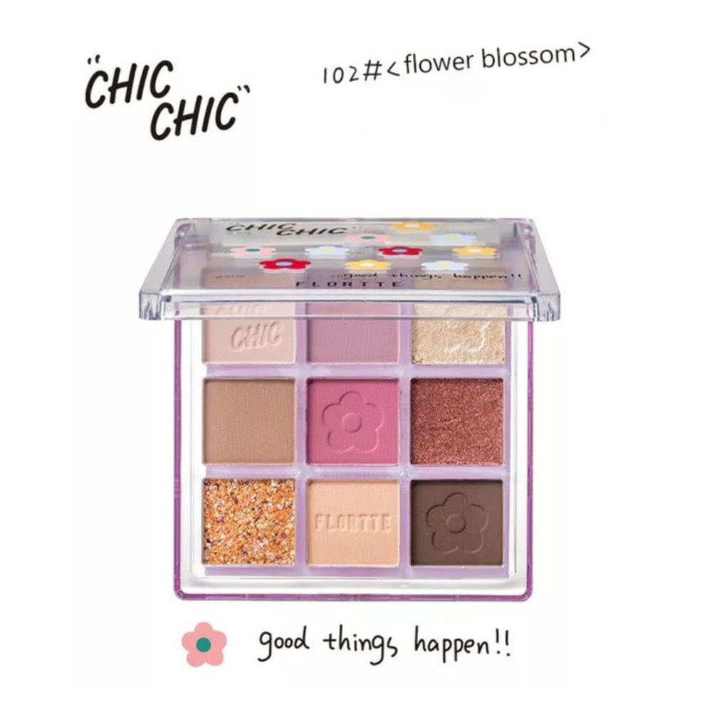 FLORTTE Chic Chic Eyeshadow Palette Earth Tone Flortte 花落利亚Chic Chic叽叽喳喳9色眼影盘 大地系列易搭配 初学者学生党必入 - 9 Shades