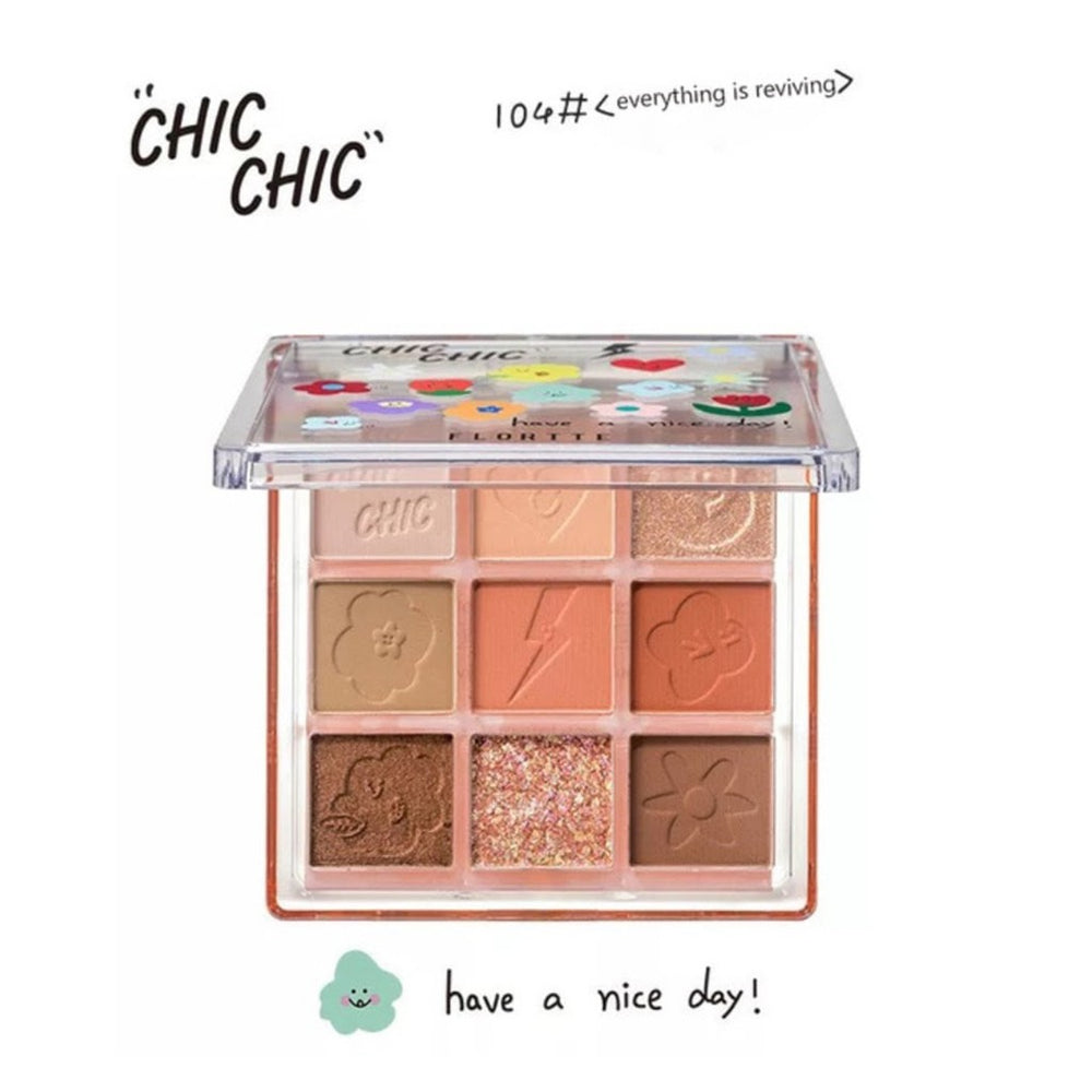 FLORTTE Chic Chic Eyeshadow Palette Earth Tone Flortte 花落利亚Chic Chic叽叽喳喳9色眼影盘 大地系列易搭配 初学者学生党必入 - 9 Shades