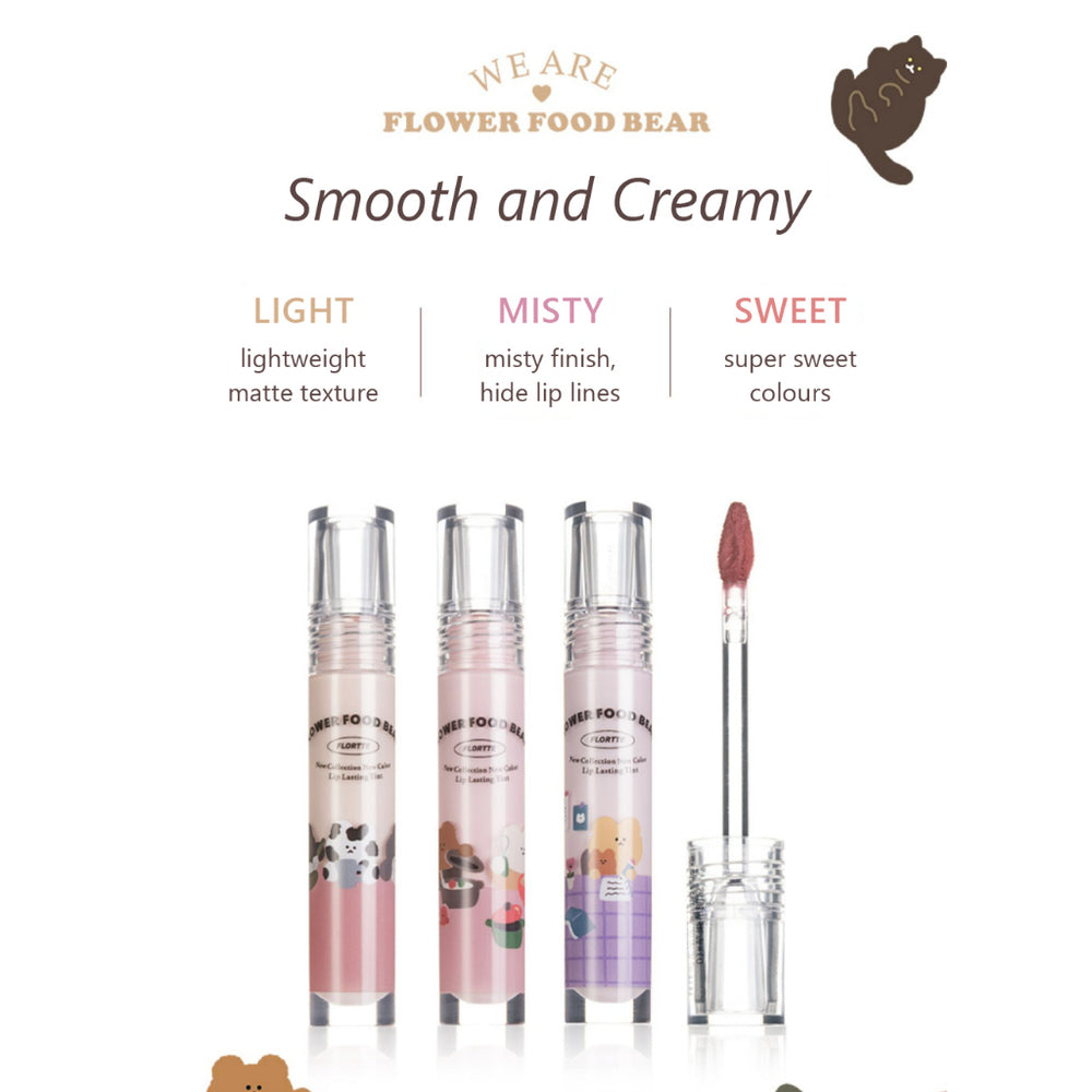 FLORTTE Flower Food Bear Series Lip Mud Lipstick Flortte 拜托啦花菜熊系列奶糕唇霜