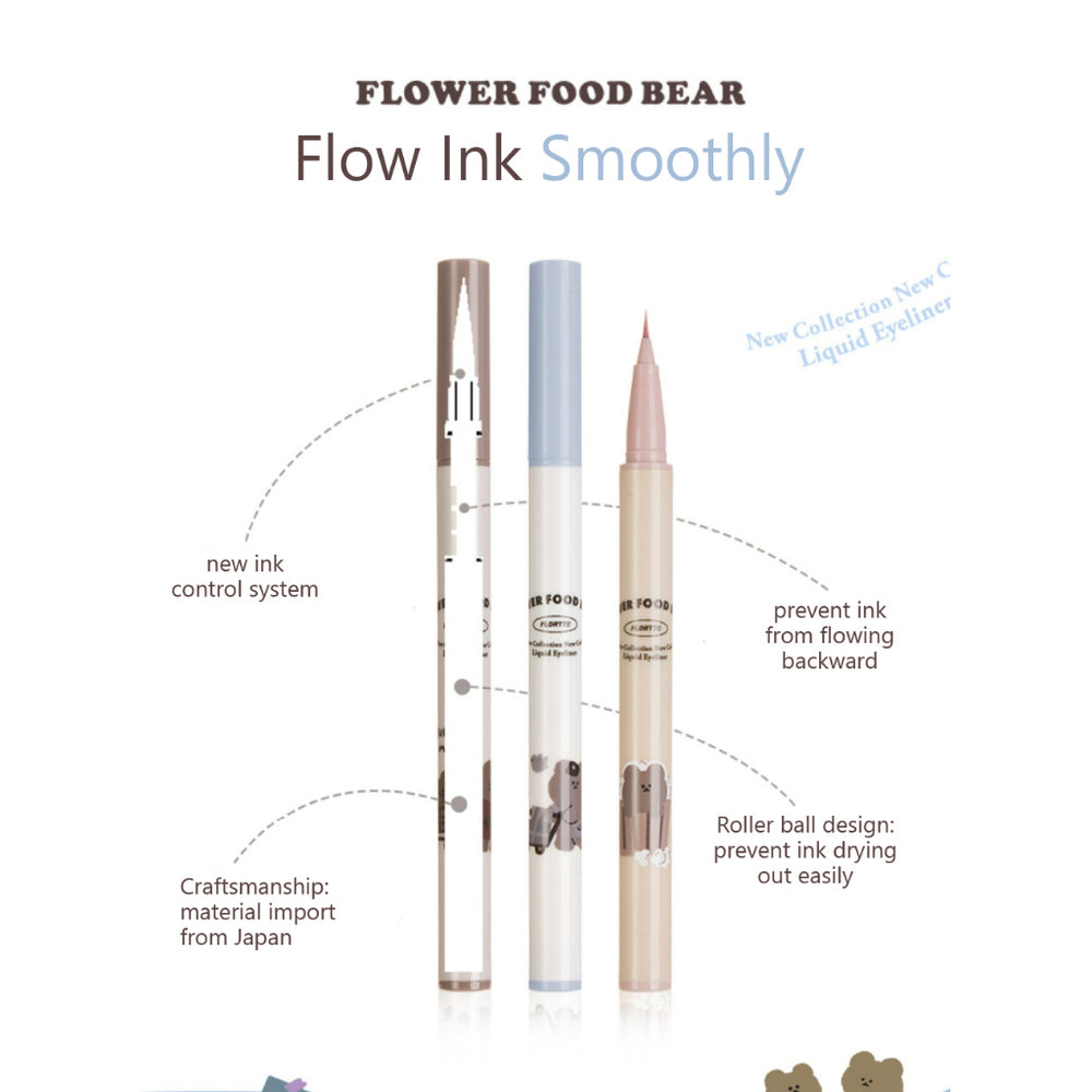 FLORTTE Flower Food Bear Series Long-lasting Quick-drying Ultra-fine Waterproof Eyeliner Flortte 拜托啦花菜熊系列眼线液笔