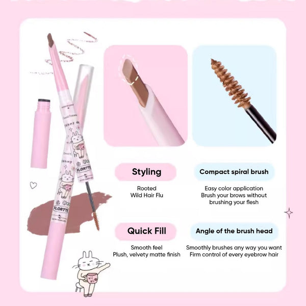 (COCO EXCLUSIVE) FLORTTE Good Fat Friend Club Double-Headed Eyebrow Pencil 花洛莉亚好胖友双头染眉膏刀峰眉笔