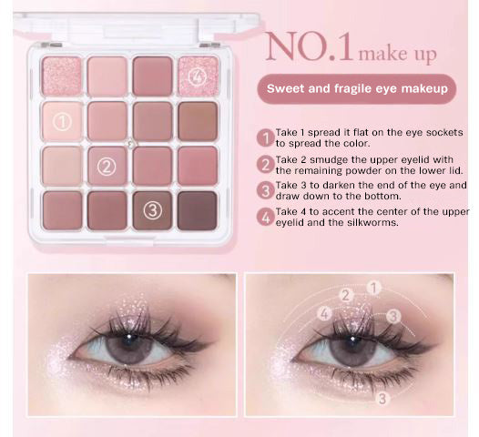 HOLD LIVE Checkered 16-Color Eyeshadow Palette Holdlive 方格16色眼影盘粉棕色眼影