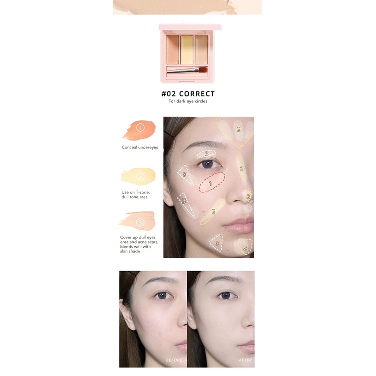 JILL LEEN Triple Shade Cream Concealer Palette Jillleen 三色平衡遮瑕盘 遮瑕盘眼下遮瑕