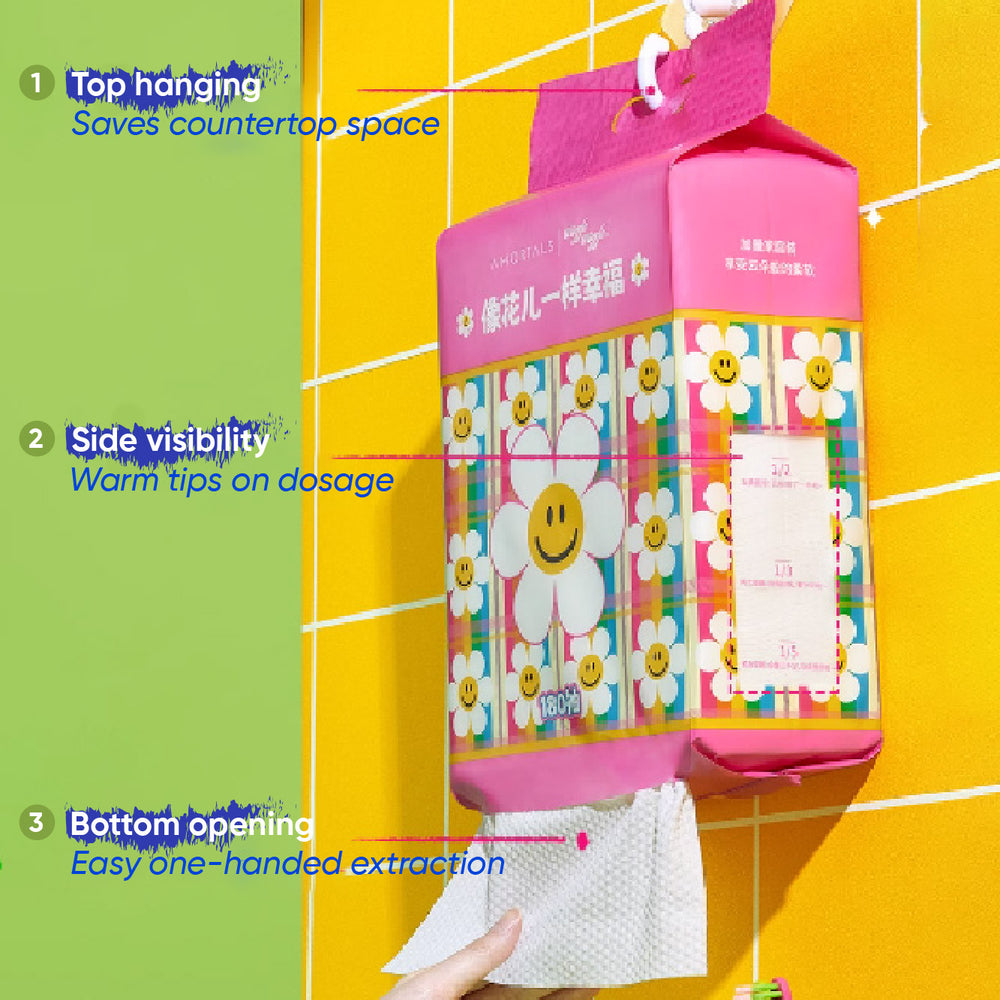 AMORTALS x Wiggle Hanging Soft Cleansing Face Towel (180 Pc) 尔木萄Wiggle联名洗脸巾悬挂式加大加厚（180抽）