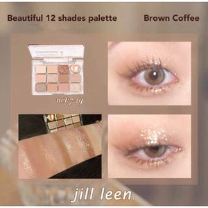 JILL LEEN Pretty & Beauty 12 Shades Eyeshadow Palette Jillleen 12色哑光奶茶眼影盘