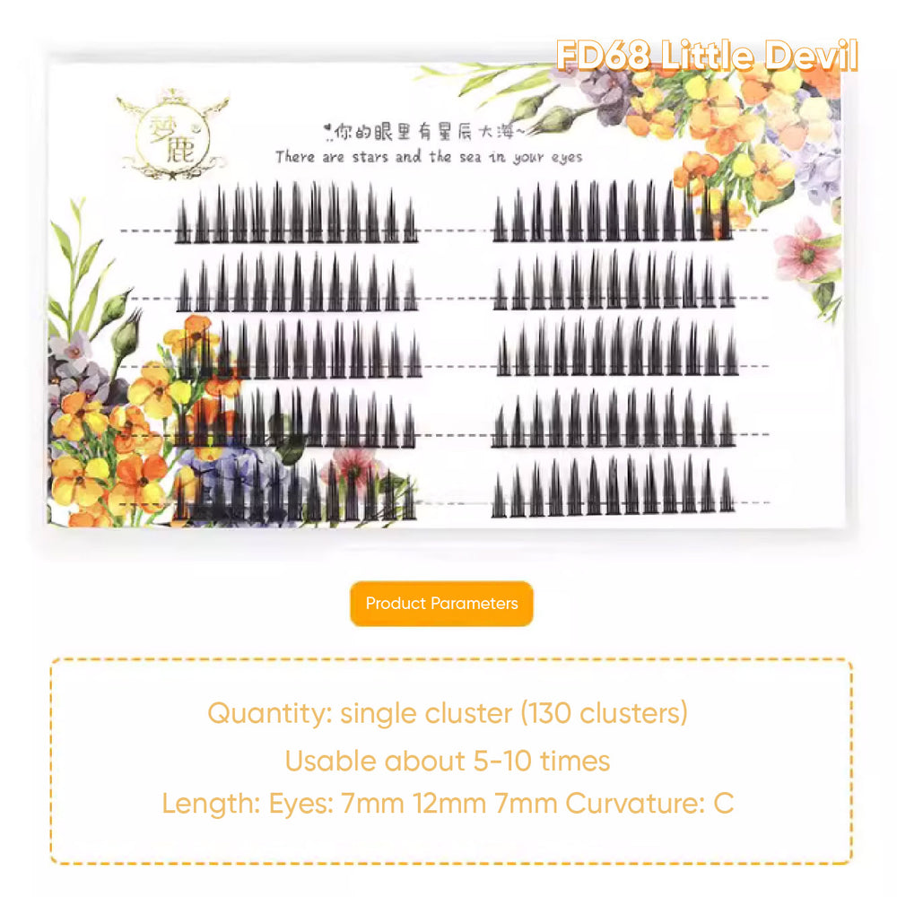 DREAM DEER Single Cluster Segmented Natural False Eyelashes Fake Eyelash 梦鹿单簇分段式假睫毛 单根自然鱼尾小恶魔  懒人三部曲