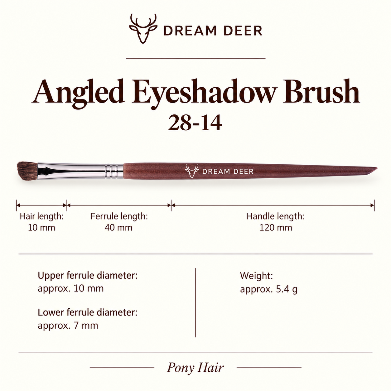 Dream Deer Angled Eyeshadow Brush — Professional Series 28-14 — measurements