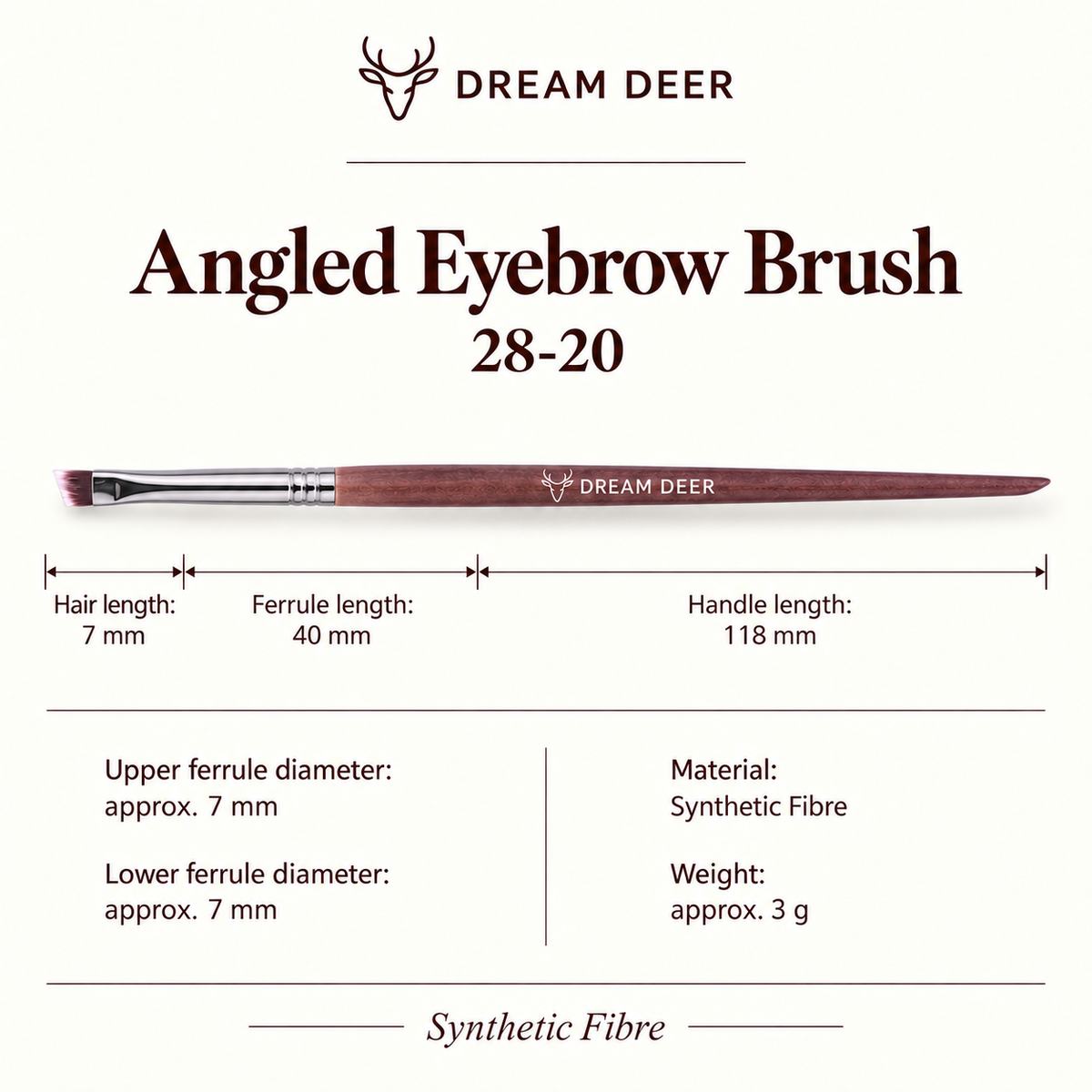 Dream Deer Angled Eyebrow Brush — Professional Series 28-20 — measurements
