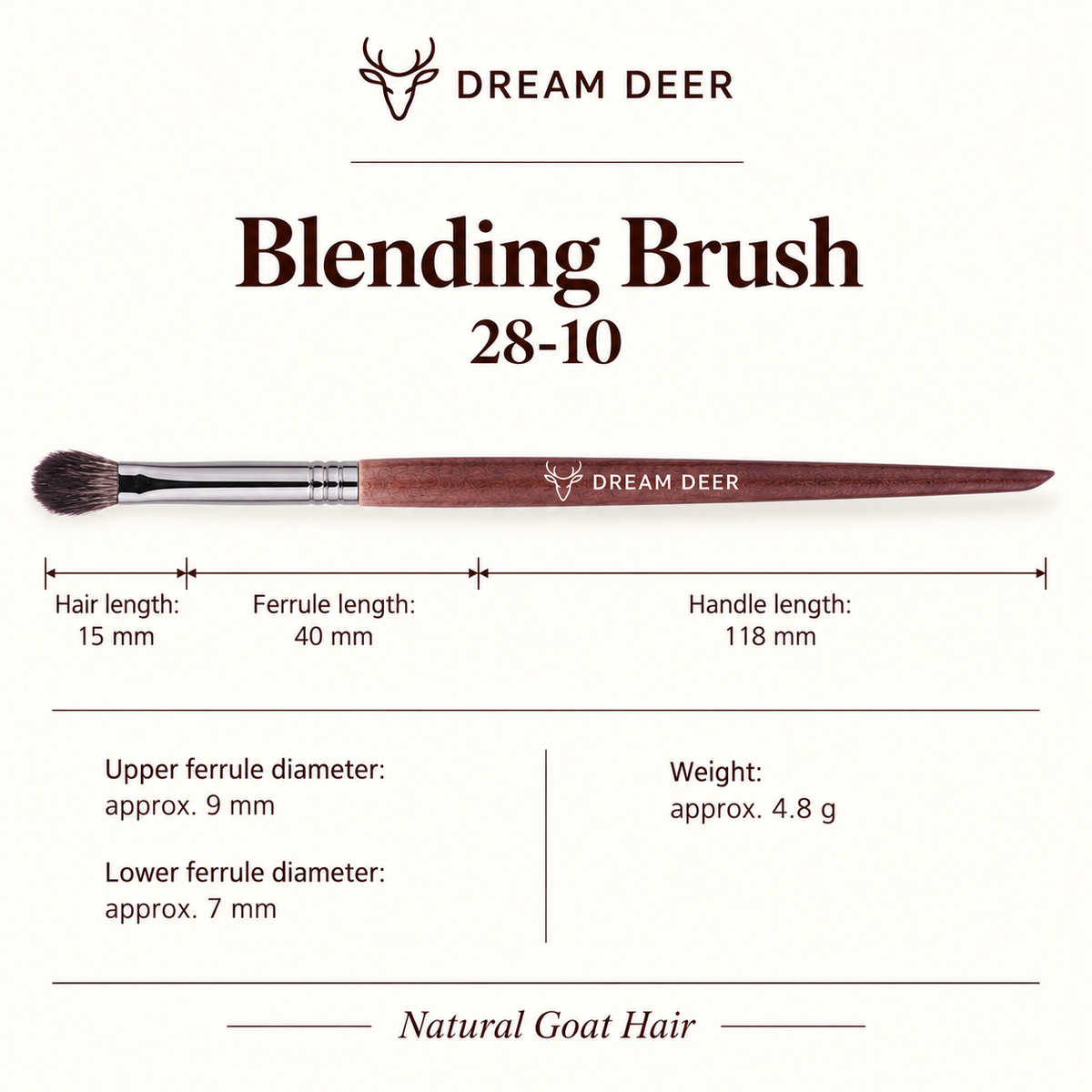 Dream Deer Blending Brush — Professional Series 28-10 — measurements