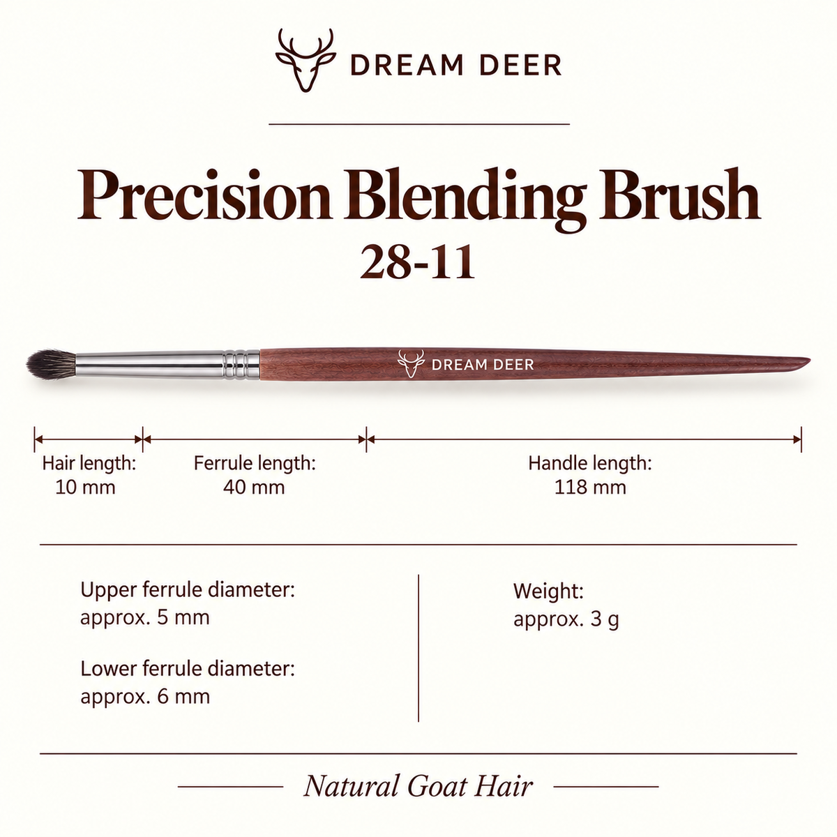 Dream Deer Precision Blending Brush — Professional Series 28-11 — measurements
