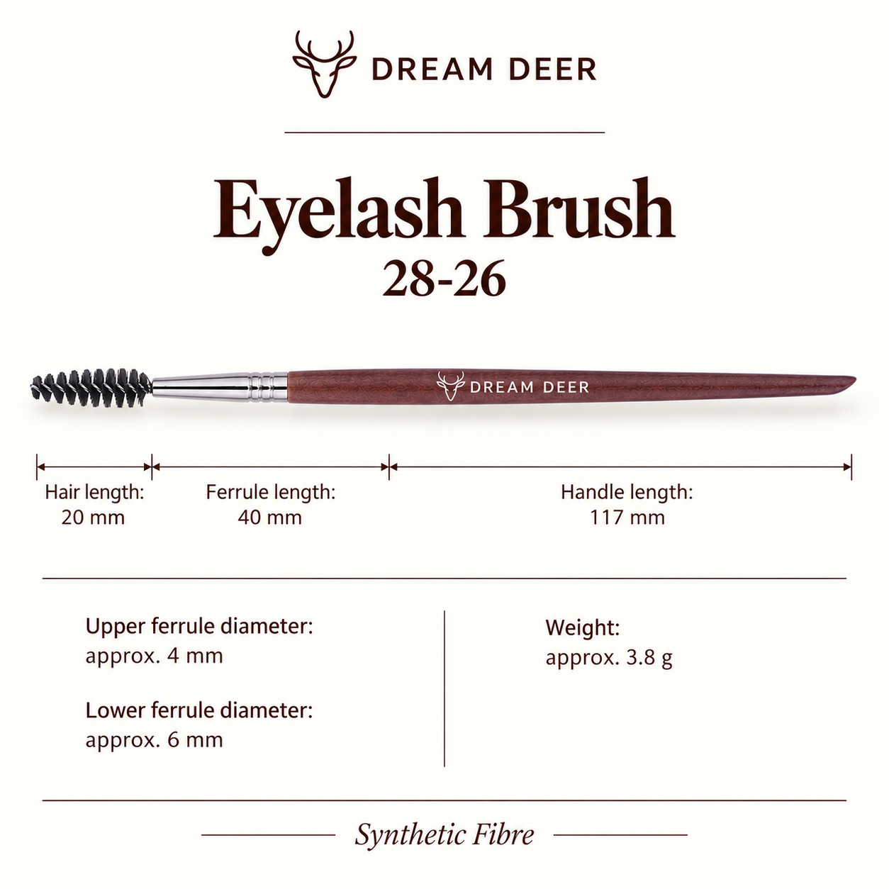 Dream Deer Eyelash Brush — Professional Series 28-26 — measurements