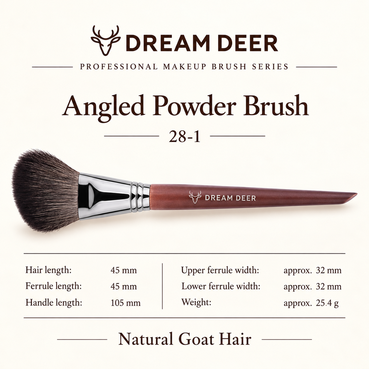 Dream Deer Angled Powder Brush — Professional Series 28-1 — measurements