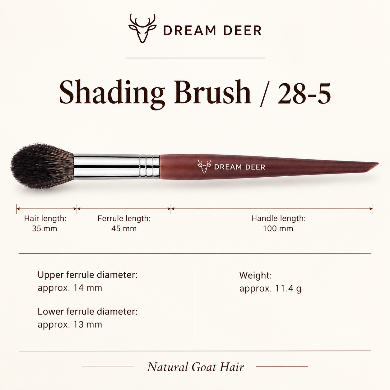 Dream Deer Shading Brush — Professional Series 28-5 — measurements