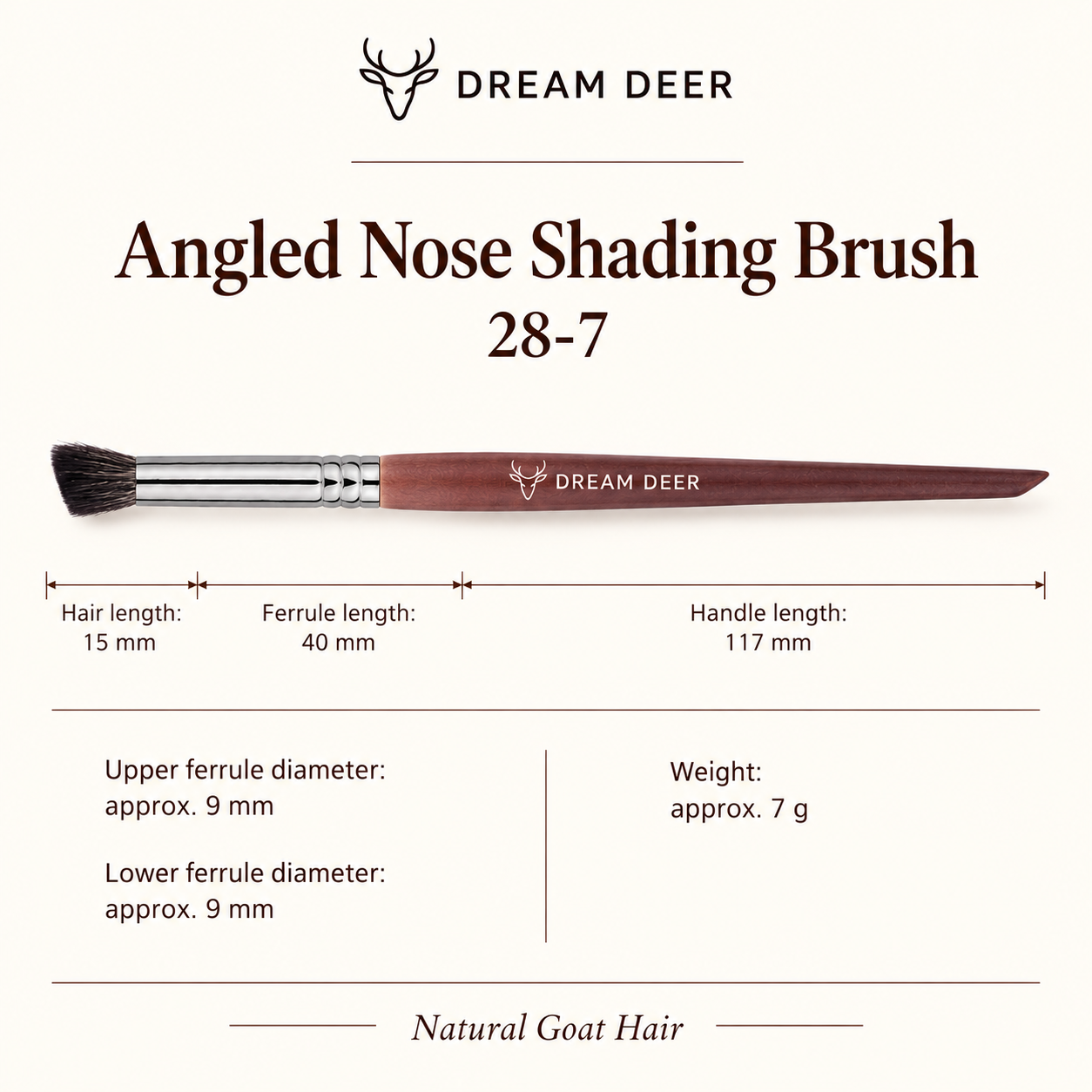 Dream Deer Angled Nose Shading Brush — Professional Series 28-7 — measurements