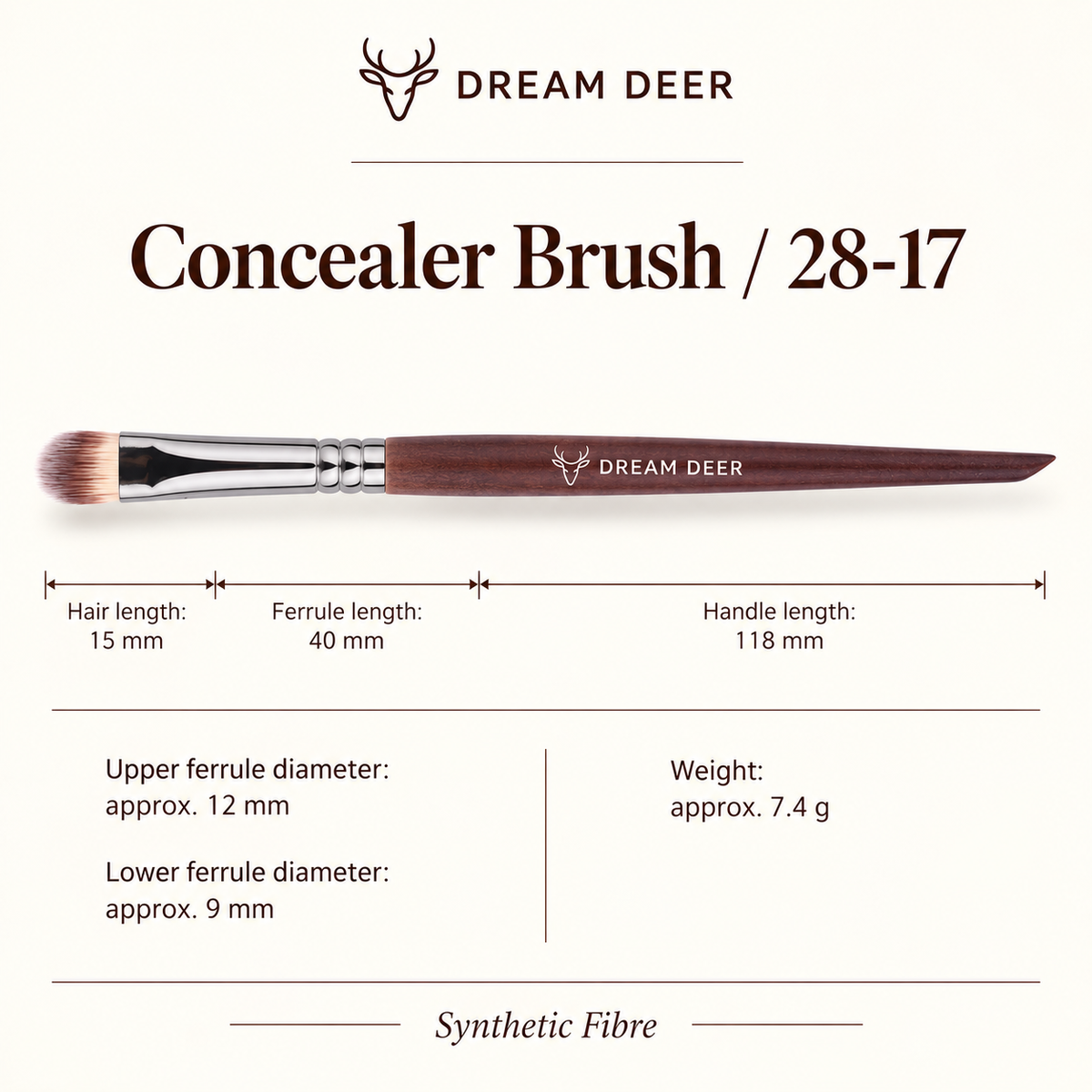 Dream Deer Concealer Brush — Professional Series 28-17 — measurements