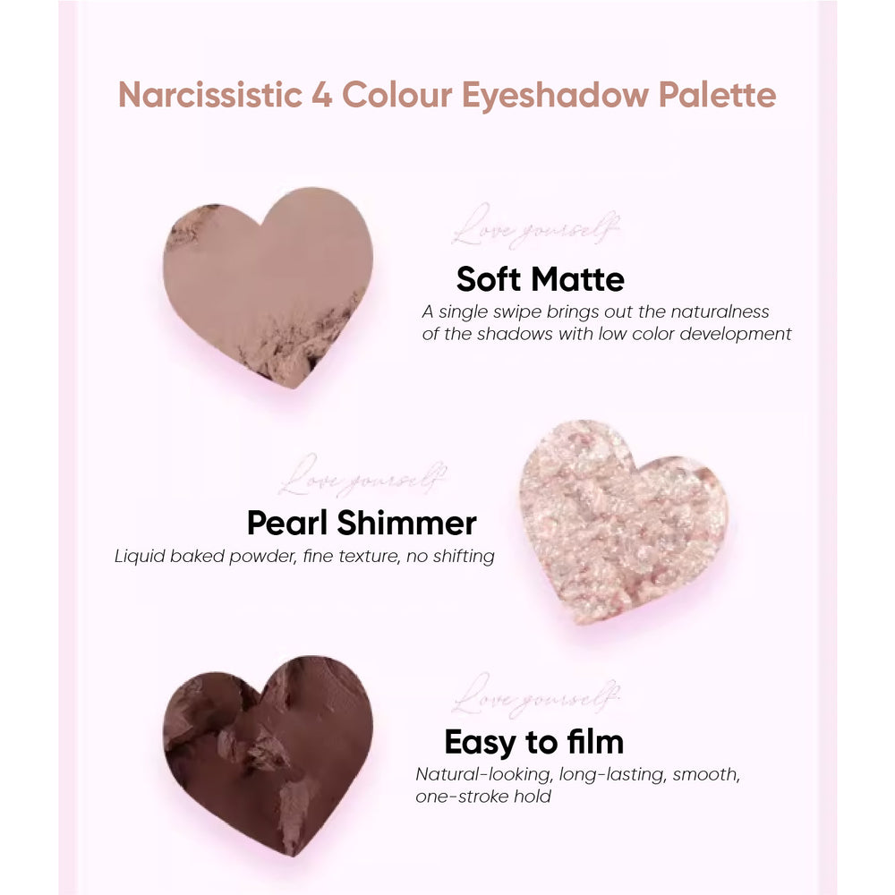 FLORTTE Narcissistic 4 Colour Eyeshadow Palette 花洛莉亚自恋系列四色眼影盘 卧蚕下至眼线多用盘