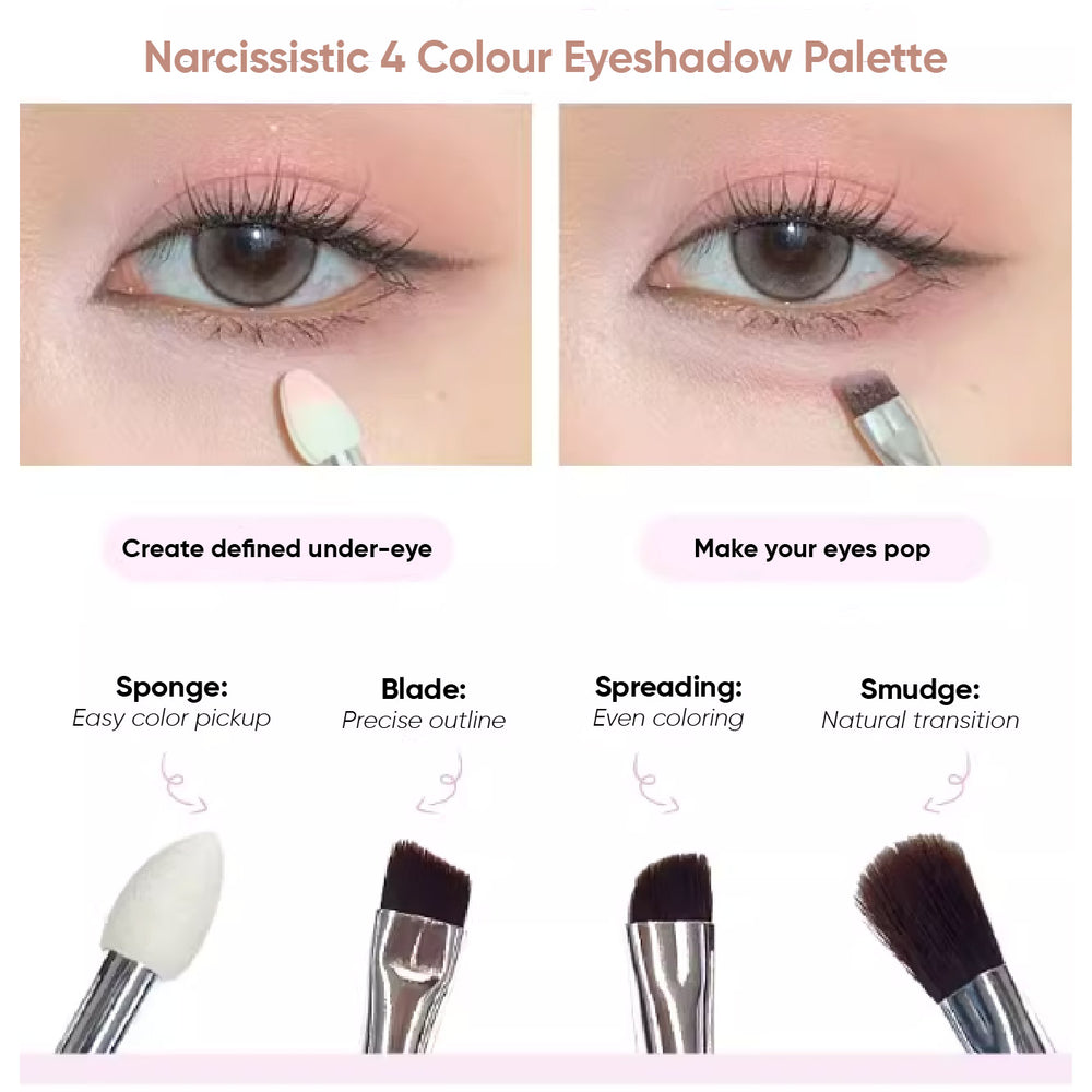 FLORTTE Narcissistic 4 Colour Eyeshadow Palette 花洛莉亚自恋系列四色眼影盘 卧蚕下至眼线多用盘