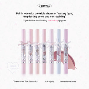 FLORTTE Little Bow Lip Gloss Glaze Lipstick 花洛莉亚小蝴蝶结成膜唇蜜 不沾杯唇釉口红