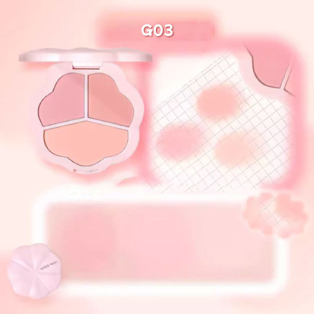 GOGO TALES Among Flowers Pink Mist 3 Color Powder Blusher Gogotales 戈戈舞三色腮红盘膨胀收缩色 哑光腮红