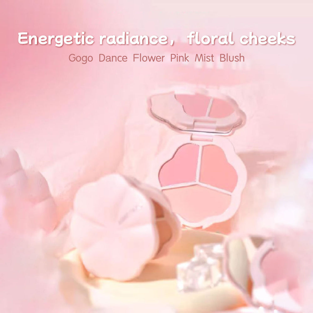 GOGO TALES Among Flowers Pink Mist 3 Color Powder Blusher Gogotales 戈戈舞三色腮红盘膨胀收缩色 哑光腮红