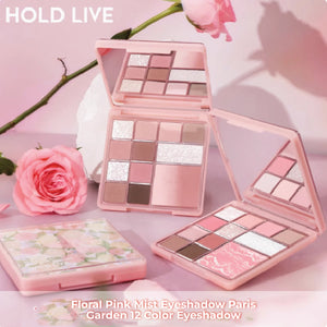 HOLD LIVE Floral Pink Mist Eyeshadow Paris Garden 12 Color Eyeshadow Holdlive 花漾粉雾综合粉盘 巴黎花园升级12色大眼影盘