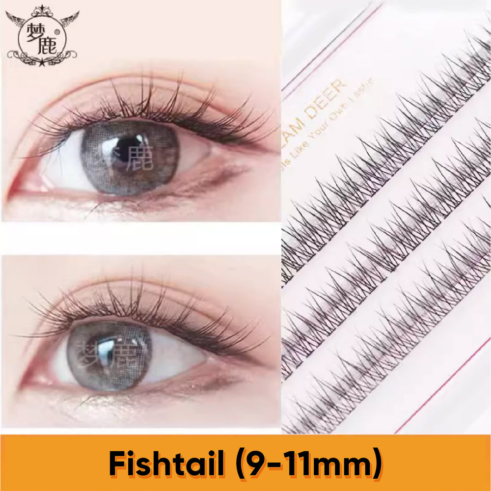 DREAM DEER Single Cluster Segmented Natural False Eyelashes Fake Eyelash 梦鹿单簇分段式假睫毛 单根自然鱼尾小恶魔 懒人三部曲