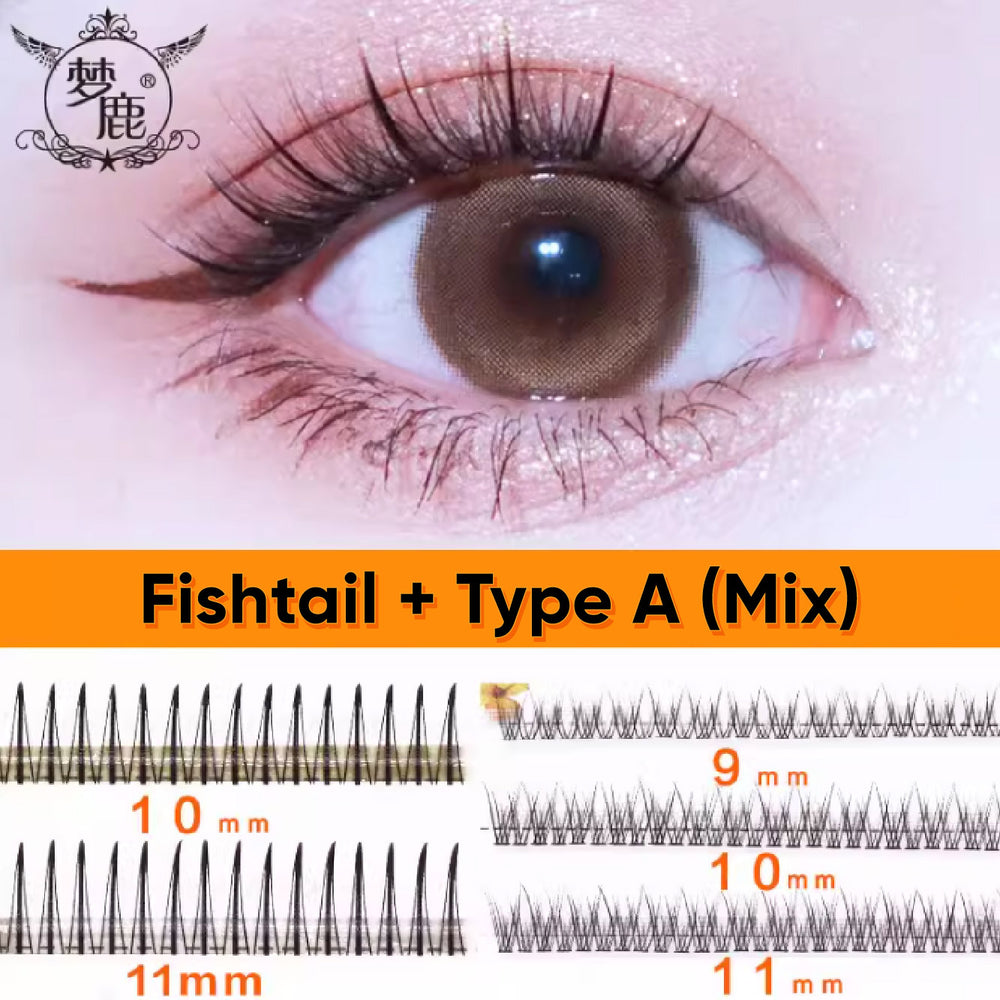 DREAM DEER Single Cluster Segmented Natural False Eyelashes Fake Eyelash 梦鹿单簇分段式假睫毛 单根自然鱼尾小恶魔  懒人三部曲