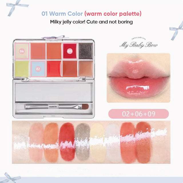 FLORTTE Princess 10 Color Lip Glaze Palette Lipstick 花洛莉亚怦怦公主十色调色唇冻盘口红唇釉