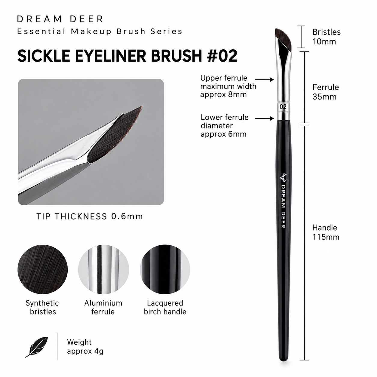 Dream Deer Sickle Eyeliner Brush #02 measurements