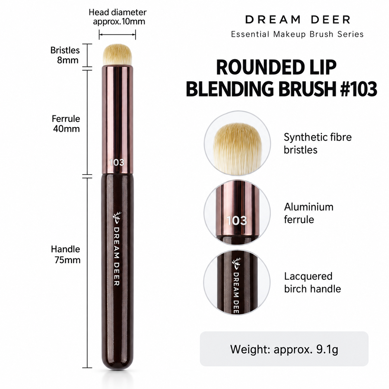 Dream Deer Rounded Lip Blending Brush 103 dimensions
