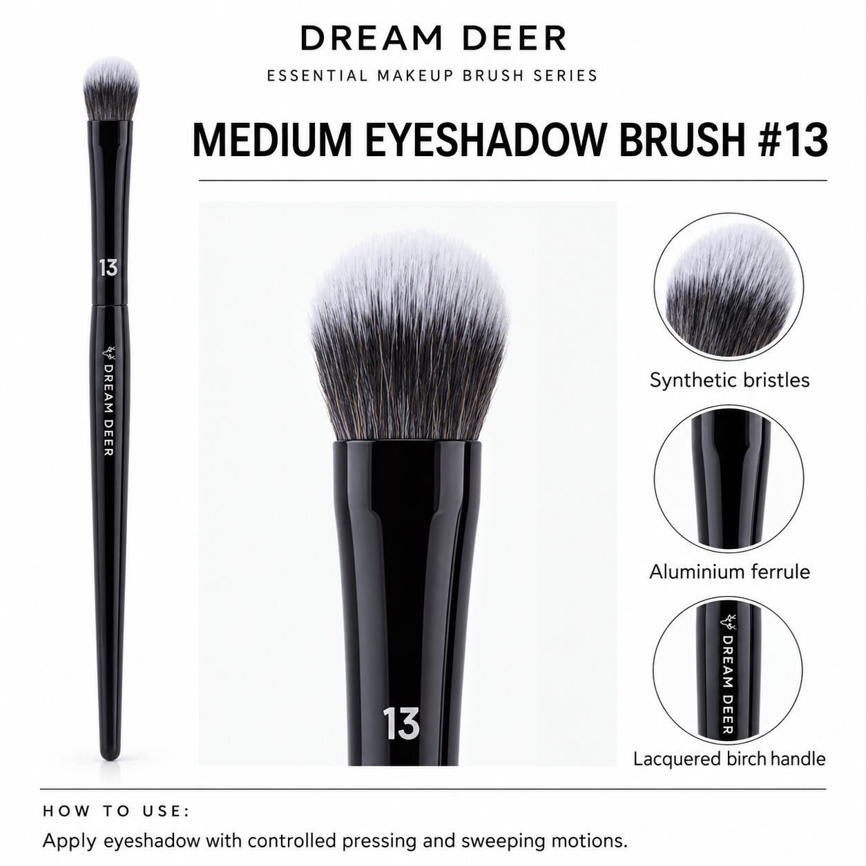 Dream Deer Medium Eyeshadow Brush #13 details and materials
