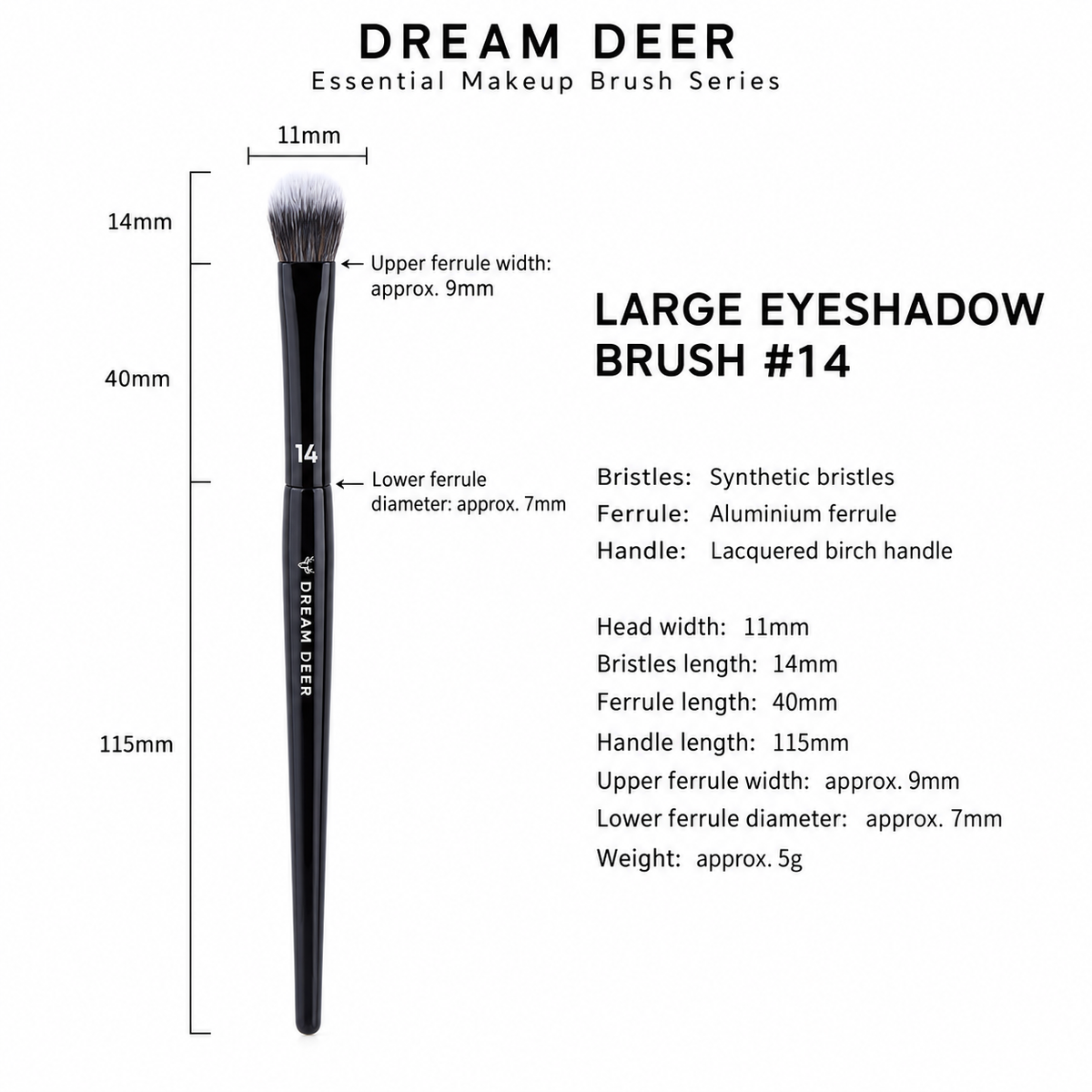 Dream Deer Large Eyeshadow Brush #14 measurements