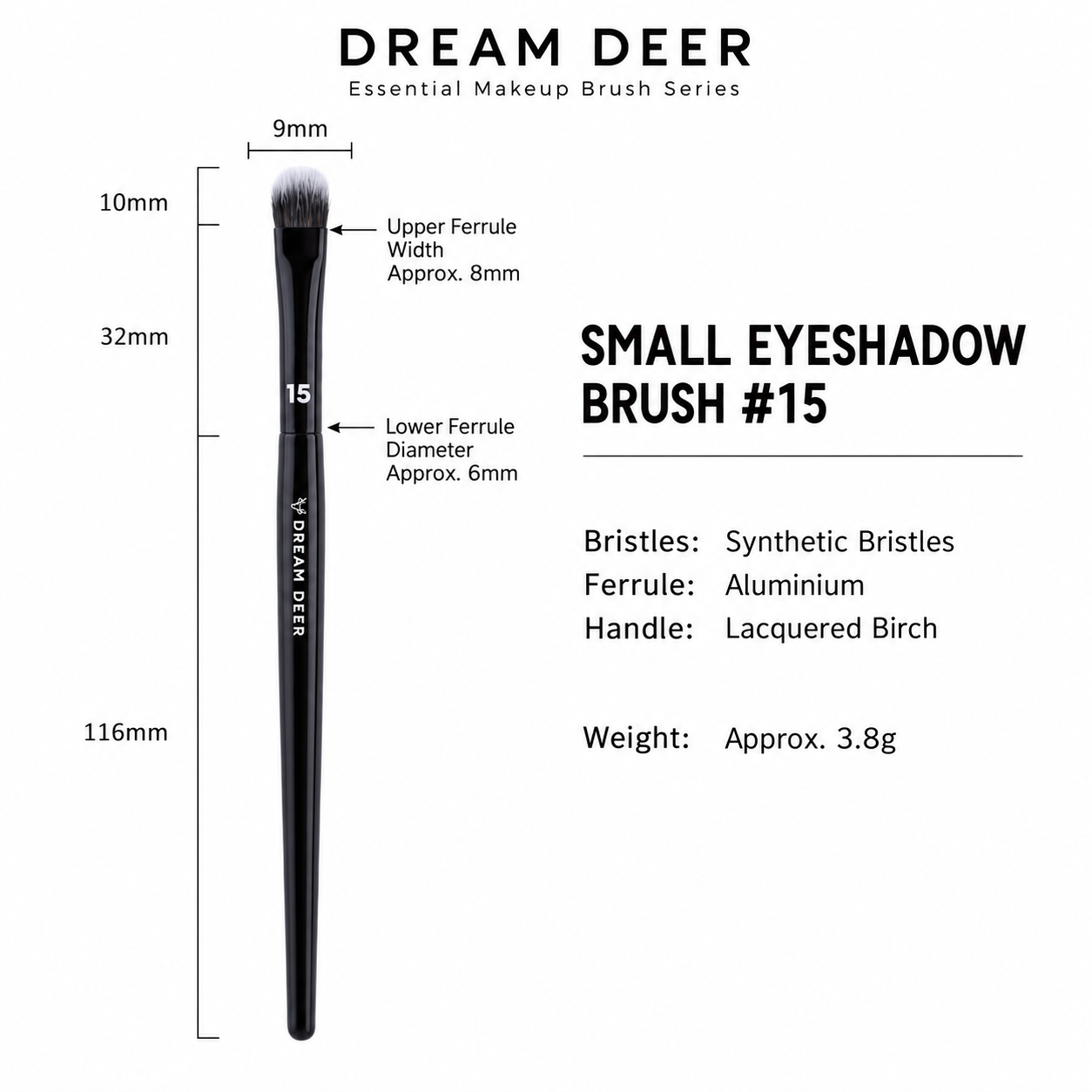 Dream Deer Small Eyeshadow Brush #15 measurements
