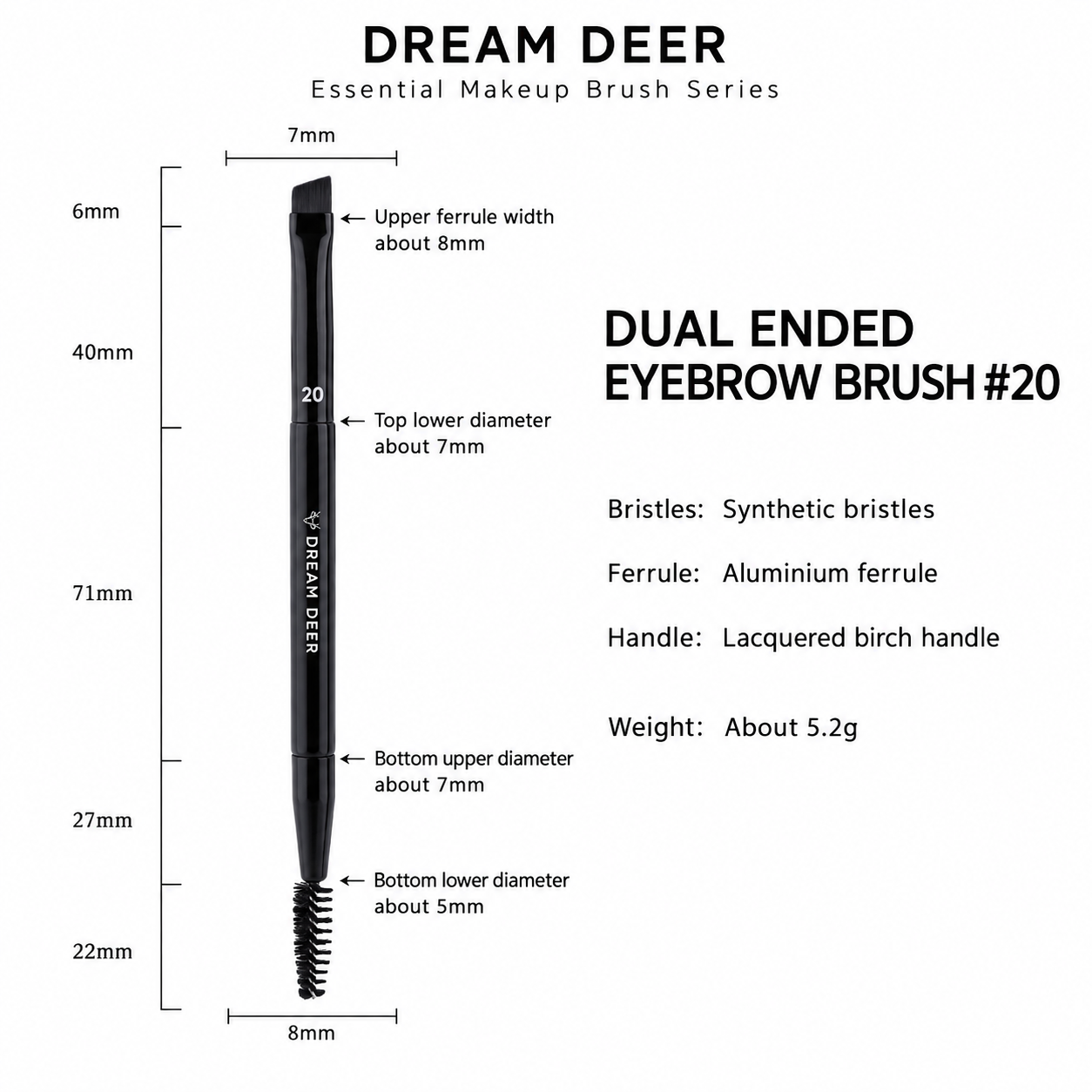 Dream Deer Dual Ended Eyebrow Brush #20 measurements